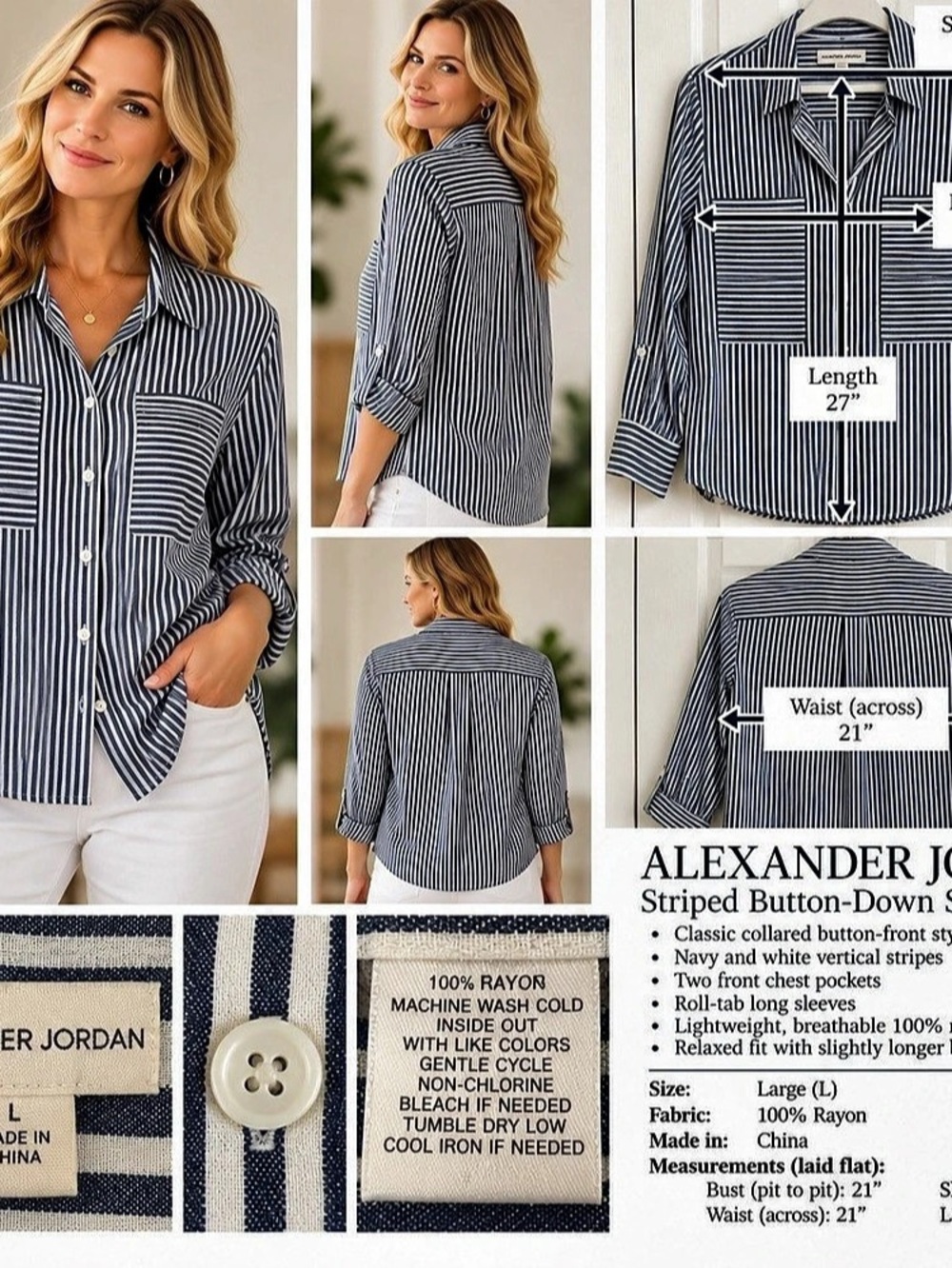 Alexander Jordan Striped Button-Down Shirt Striped Cotton #172